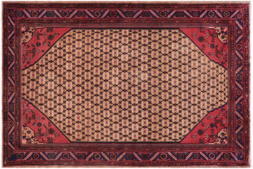 handmade Traditional Tabriz Mahi Brown Blue Hand Knotted RECTANGLE 100% Wool Pile area rug 6x10